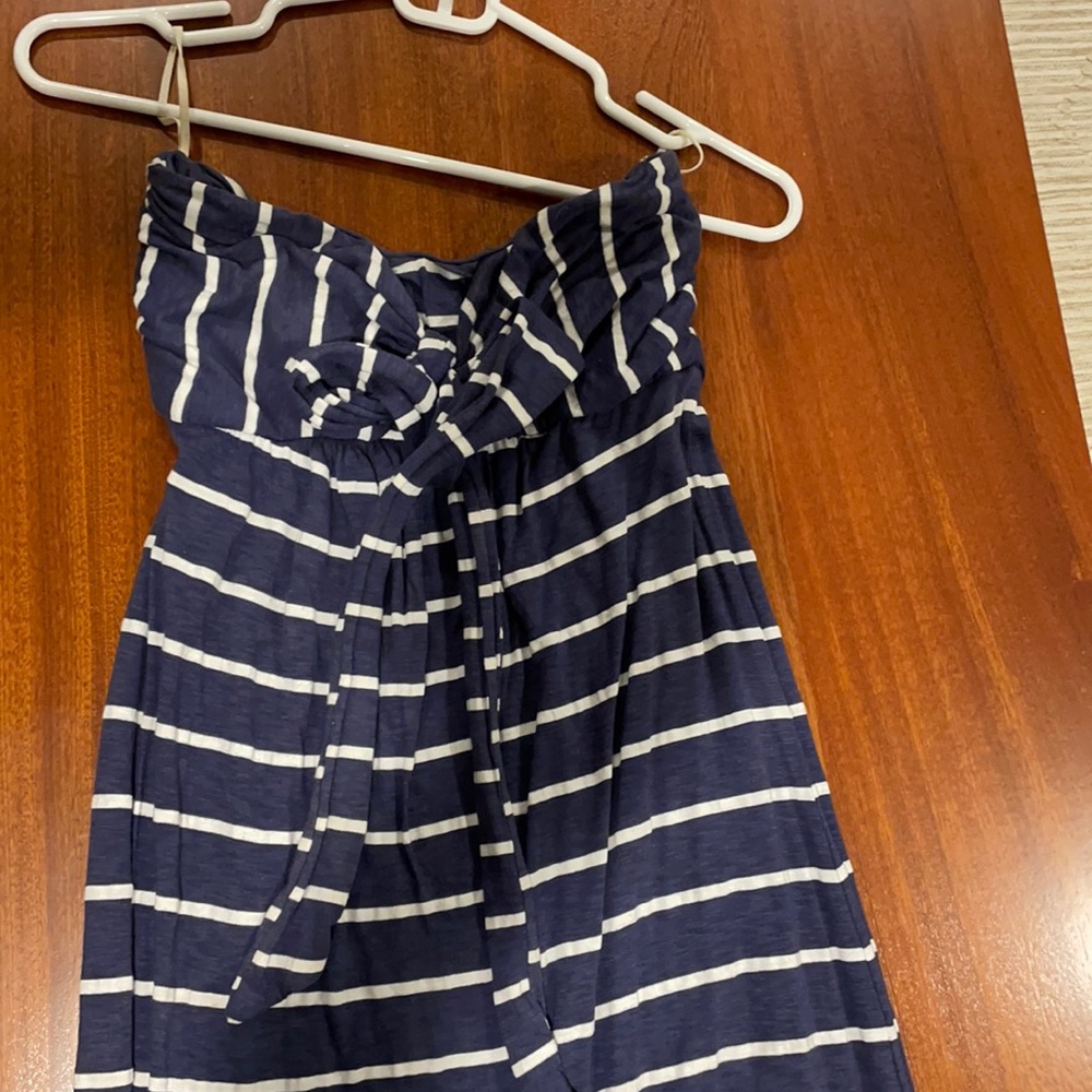 Blue and white striped maxi dress